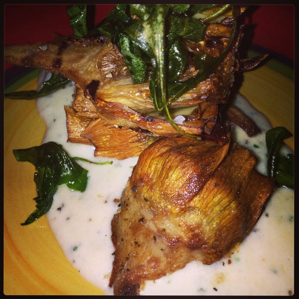 my fried artichokes with creamy parmesan sauce and fried basil is to-die-for delish