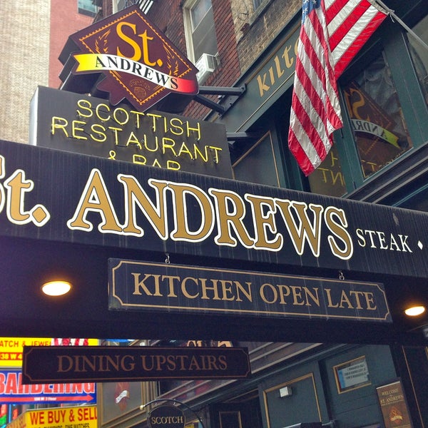 Looking for a place to eat before or after a play, but don’t want to eat in a tourist trap? St. Andrews is the place. Try the calamari or one of the more than 250 Scotches on the menu.