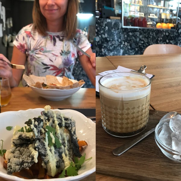I like it there, staff is nice, calm atmosphere good for work, we tried 2 vegan main courses and they were delicious. Try hummus! Iced flat white ok too.