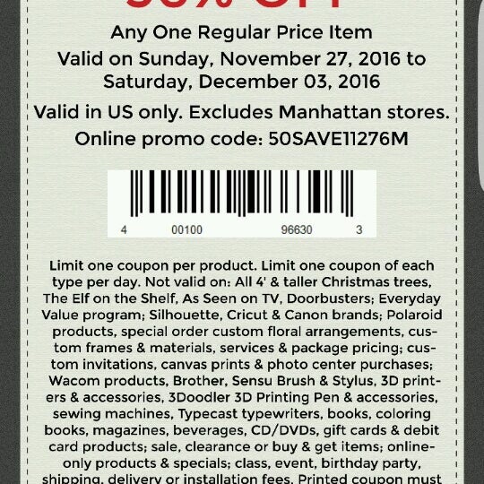 Michaels coupon in store december 2016