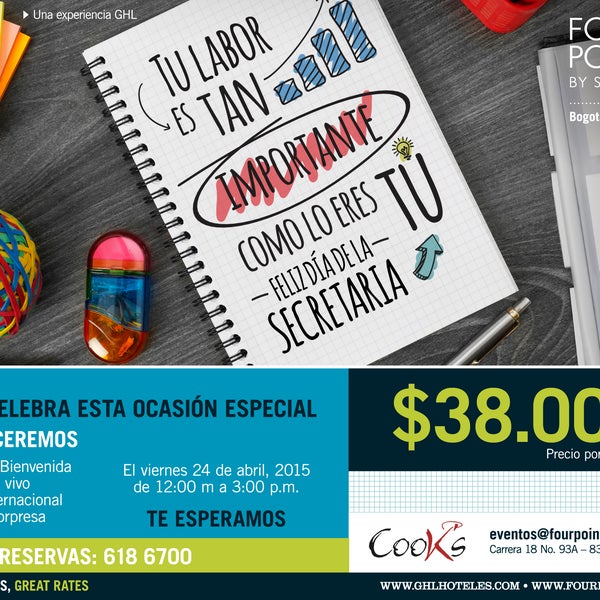 Tu labor es muy importante!!!Feliz día de la secretaría, te desea #fourpoints #Bogota #Colombia