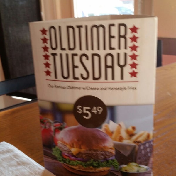 Old-timer Tuesday - burger with cheese  and fries for 5.49! The servers here are great.