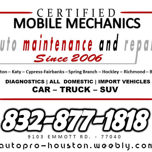 Need other services besides a tire change or an oil change . . . call or stop by AutoPRO-Houston today for all your certified auto maintenance and repairs.