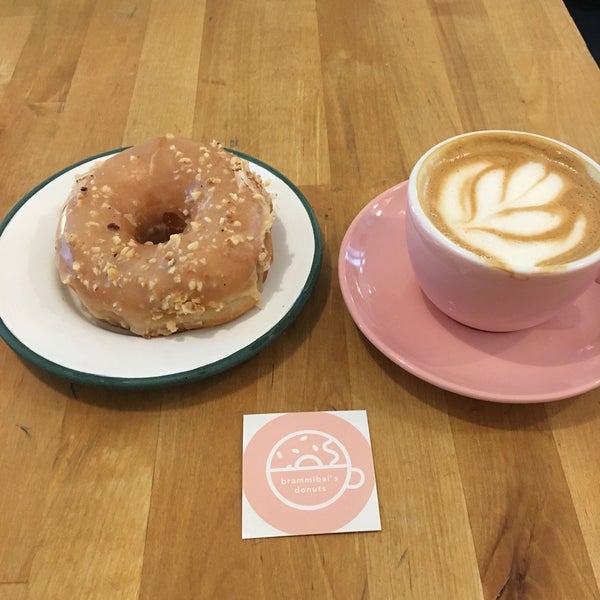 All vegan! Cute little place with a ton of fun flavored vegan donuts. All the espresso drinks are made with oatly, which is THE best.