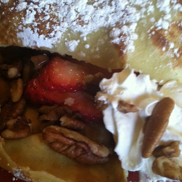 Monte Carlo crepe has pecans, strawberries, caramel, and whipped cream!!!