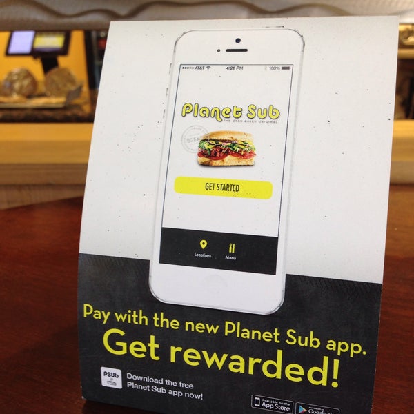 Buy 9 subs, get 10th free (6" sub). Pay with Planet Sub app, get $2 off first purchase. Call-in orders ok.