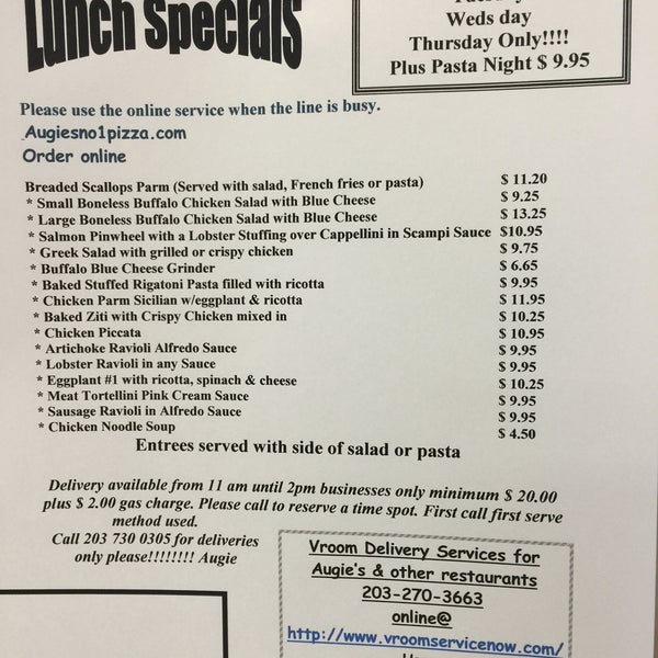 These are Augies weekend specials for Lunch