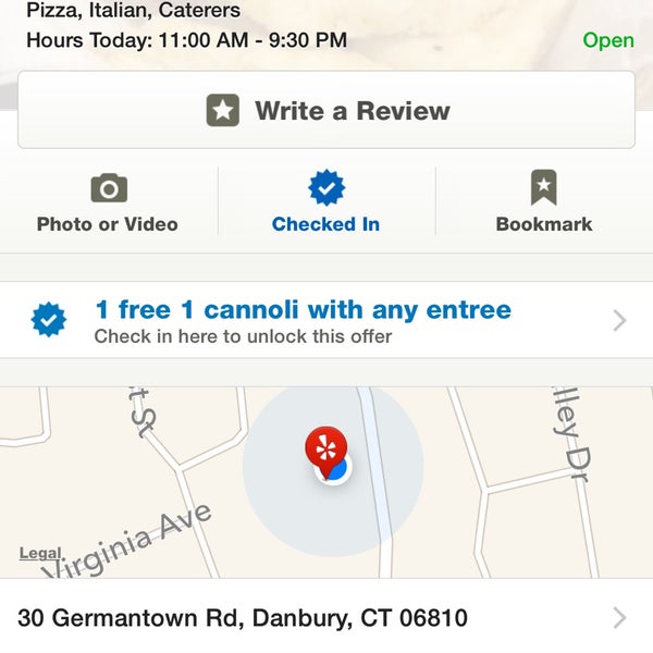 Check out Yelp for free cannoli at Augies with purchased entree