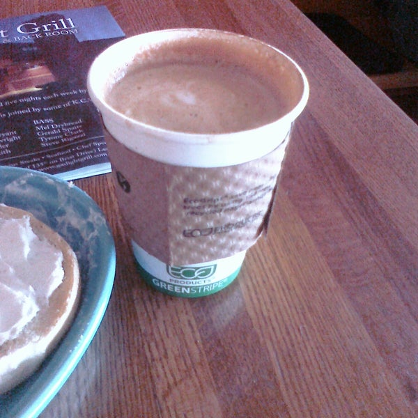 Latte steamed with Shatto Root Beer Milk and a bagel.  My new favorite!!!