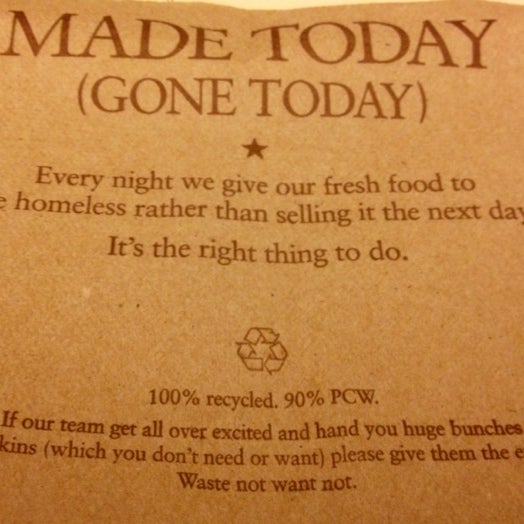 all organic, cups & napkins compostable, and good corporate mission. waste not want not.