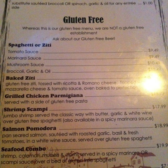 Good gluten free section for an Italian place!
