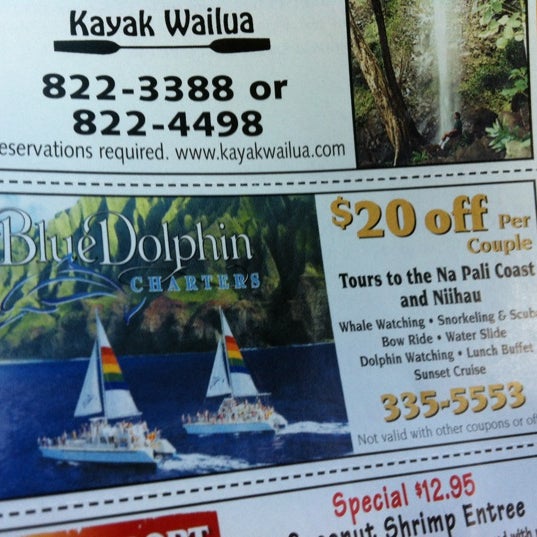$20.0 off per couple in the KAUAI DRIVE GUIDE magazine.