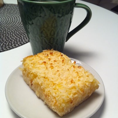 Lemon coconut square and a coffee. mmm!