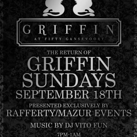 Great brunch spot before heading to NY's best Sun night party: Griffin Sundays... Party 7p-1a, open bar 7-8p!