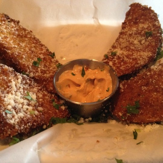 The service is outstanding and the food is even better.  Pictured is the fried eggplant chips paired with a chipotle mayo   It was crispy on the outside and tender and moist in the center awesome!