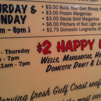 $2 Happy Hour: wells, house wine, margaritas, and domestic drafts and longnecks!!! Mon-Thurs 4-7pm, Friday 11am-7pm!!