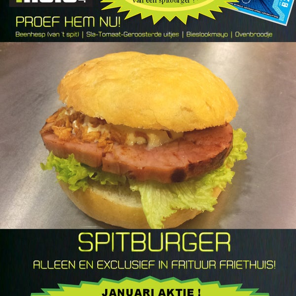 Hohoho, Proef onze nieuwe Spitburger en maak kans op €25.000!Voila, we zetten het nieuwe jaar in met een mooie aktie!!!!1 Gratis kraslot bij aankoop van een Spitburger!