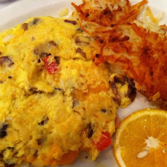Try the Kitchen Sink omelet with hash browns and pancakes.