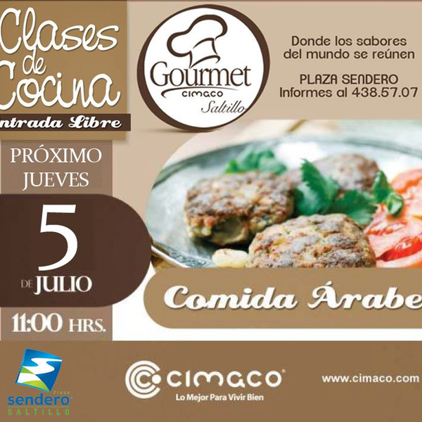 Mañana clase de Cocina en Cimaco Gourmet, Comida Árabe, entrada libre! 11:00 am!!
