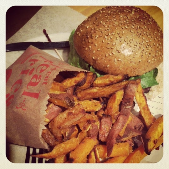 Buffalo style veggie burger and sweet potato fries are delicious!