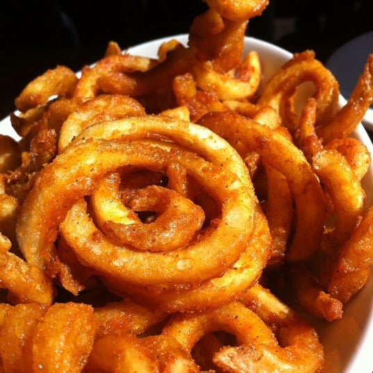 try the spicy curly fries!!