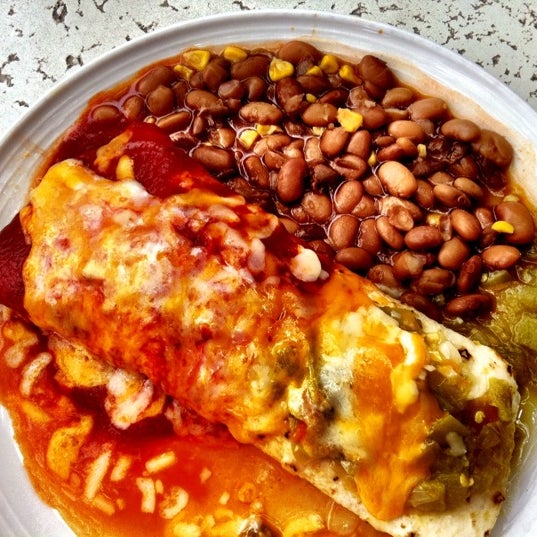 Yummy breakfast burrito for cheap (by Santa Fe standards). To try both red & green chile, ask for "Christmas."