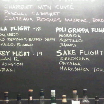 Great flights of tequila, whiskey, grappa, sake and wine