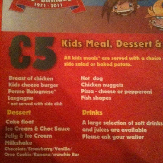 Fantastic value kids menu !!