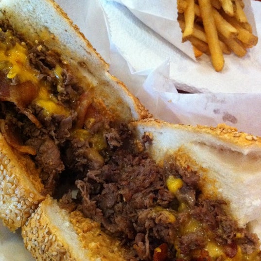 The Charlie Brown: rib-eye steak, crushed chunky peanut butter, bacon and cheddar cheese.