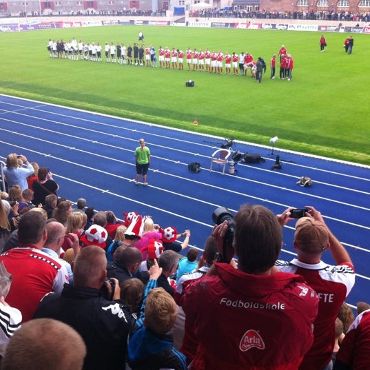 Photo taken at Østerbro Stadion by Thomas B. on 7/7/2012