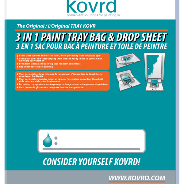 There is nothing like The Kovrd 3 IN 1 PAINT TRAY BAG AND DROP SHEET available here! This accommodates all paint tray sizes, as well as a roller & brush, offering a reusable convenient solution.