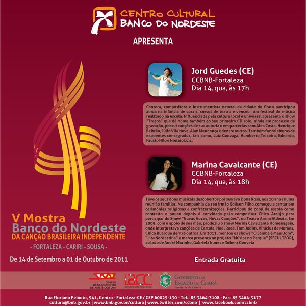 Venha conferir a V Mostra Banco do Nordeste da Canção Brasileira Independente!