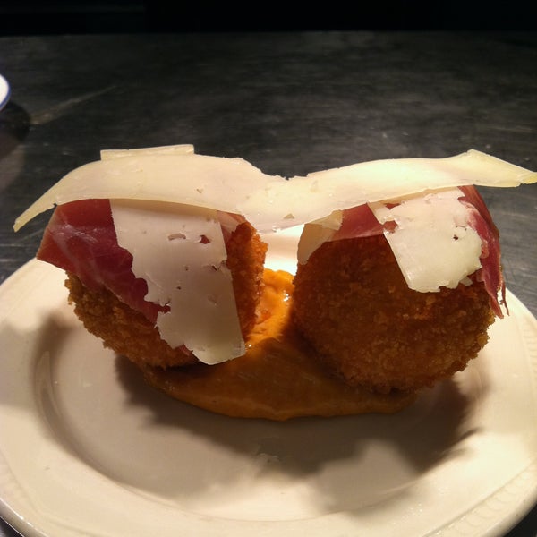 Serrano ham and manchego cheese croquettes with smoked paprika aoli.  A Bar Lolo menu mainstay.