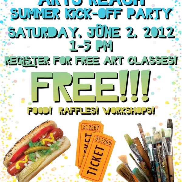 Come out to our summer kick off party Sat. June 2 from 1-5pm to learn more about out FREE ART PROGRAMMING FOR TEENS, meet the teachers, & register!  Plus, we'll have food, free workshops and a raffle!