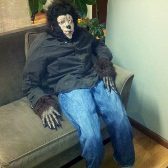 Its Halloween at the salon...come sit next to Frank the werewolf and take a picture!