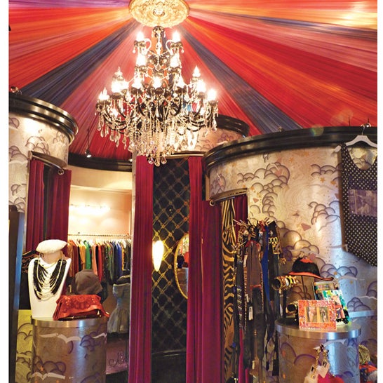 Outfitted like a circus tent—from a canopied interior to exotically papered dressing rooms—this spot specializes in pristine vintage dresses, many from marquee names like Chanel and Halston.