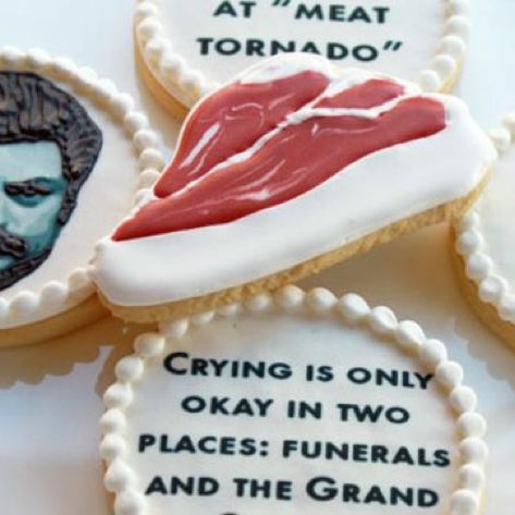 These artists whip up impressive displays in buttercream and cake, but we love them most for their geekiness, like Ron Swanson sugar cookies (available on Etsy) or a Battlestar Galactica wedding cake.