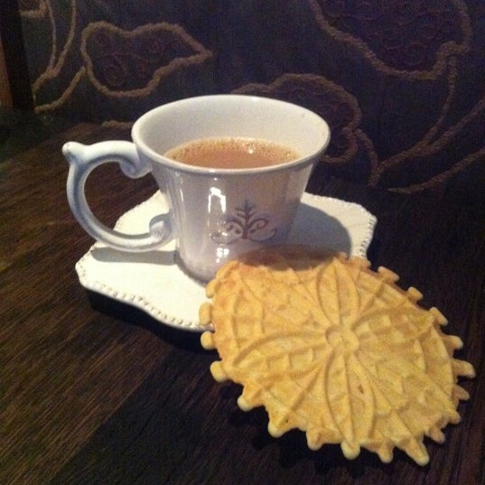You MUST try Chef Asha's special chai, served with a pizzelle, spiced with ginger, cardamom, and black pepper. Amazing!