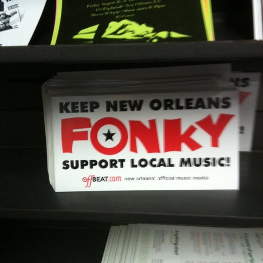 Pick up free OffBeat "Keep New Orleans Fonky" stickers on the rack by the entrance.