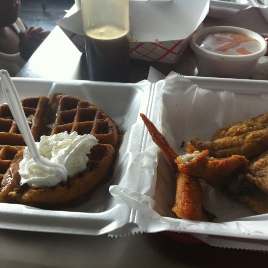 The waffles have cinnamon & they are AMAZING! Get them w the fried fish & the wings... The perfect Sunday brunch ;)