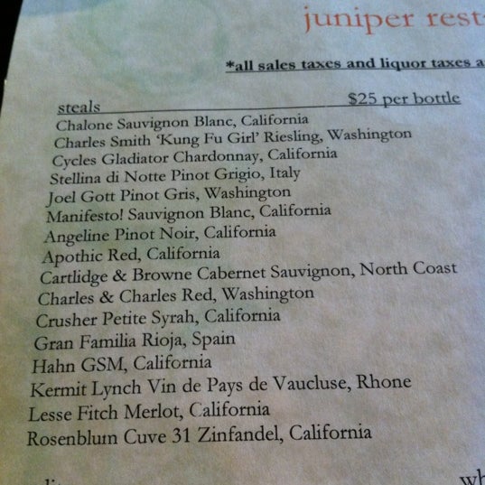 The Duck is amazing! They have a list of wines that are $25 for a bottle. Perfect!