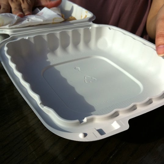 Ask for a "to go" box, it's made from recycled plastic!