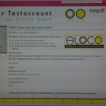 Typo3 auf den Testaccount von ALOCO ausprobieren: http://test.aloco.ch/typo3 test/test
