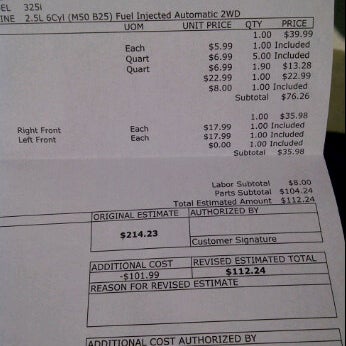 Tried to charge me $214.23 for oil change and radiator flush!