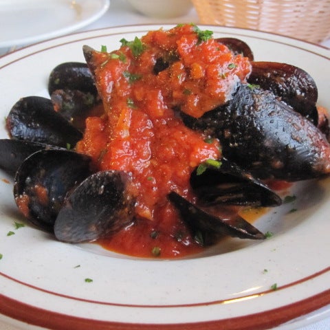 Steamed mussels in red sauce - delicious!