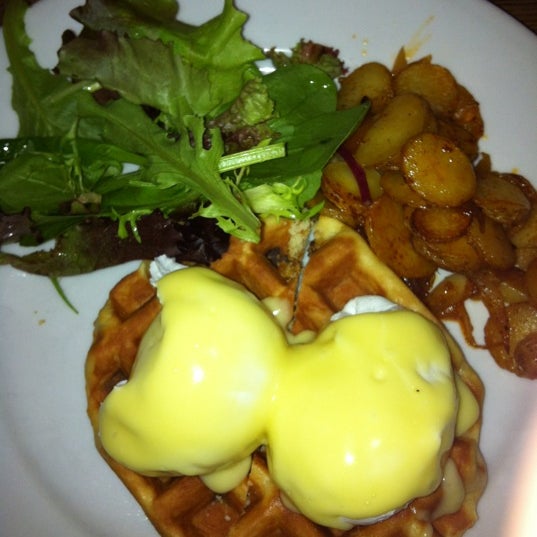 Waffle was very doughy but adds interesting mix with egg Benedict