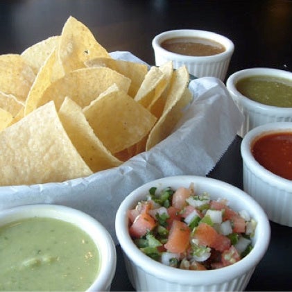 Start your meal with the free chips -- straight from the fryer -- and a melange of salsas!