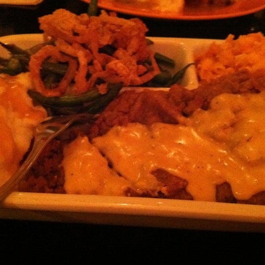 Get the TV dinner: chicken fried steak, Mac & cheese, buttery mashed potatoes, and green beans with fried onions. Yum.