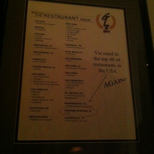 Photo taken at Vie Restaurant by Thatdamkidd on 11/24/2011