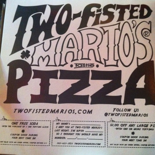 Photo taken at Two Fisted Mario&#39;s Pizza by diana k. on 3/28/2012